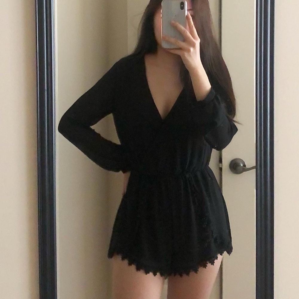 black vneck romper